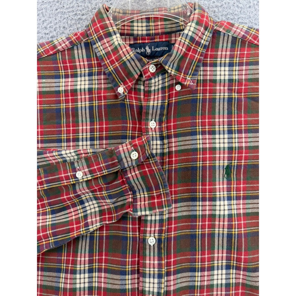Polo Ralph Lauren Mens Large Classic Fit‎ Plaid Button Down Shirt Red Green L